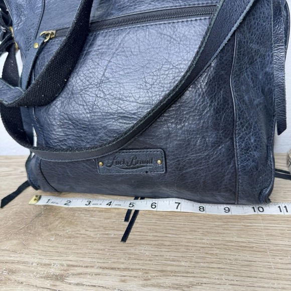 Lucky Brand Navy Blue Leather Crossbody Bag Shoulder Purse‎ Studs and Fringe - Picture 4 of 16